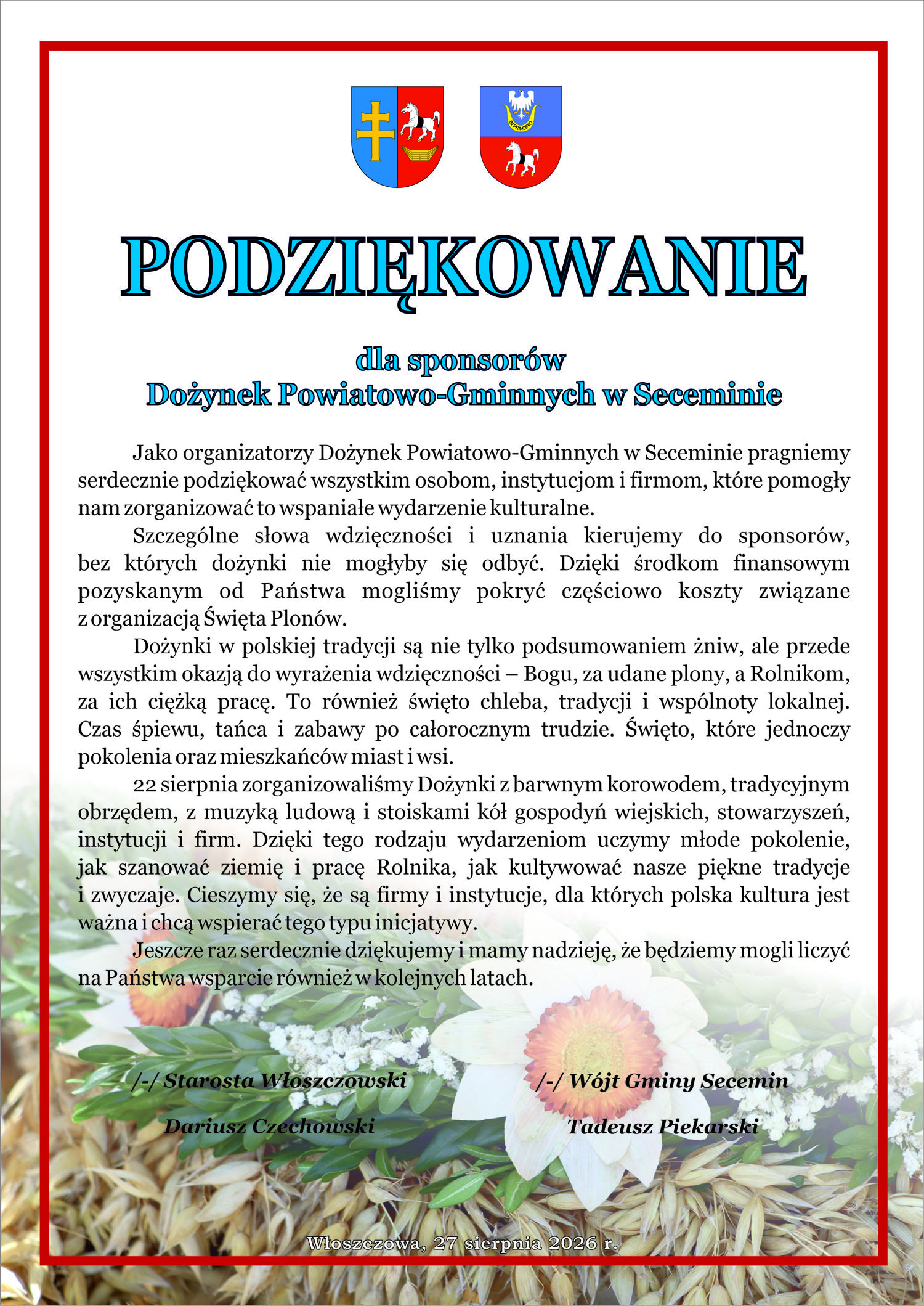 PodziękowanieSponsoromDożynek2026