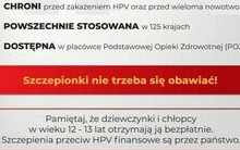 Plakat informujący o bezpłatnych szczepieniach dzieci w wieku 12 i 13 lat przeciw wirusowi HPV