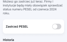 Zrzut z ekranu telefonu ze strony, na kt&oacute;rej zastrzega się numer PESEL - wygląd strony przed zastrzeżeniem numeru